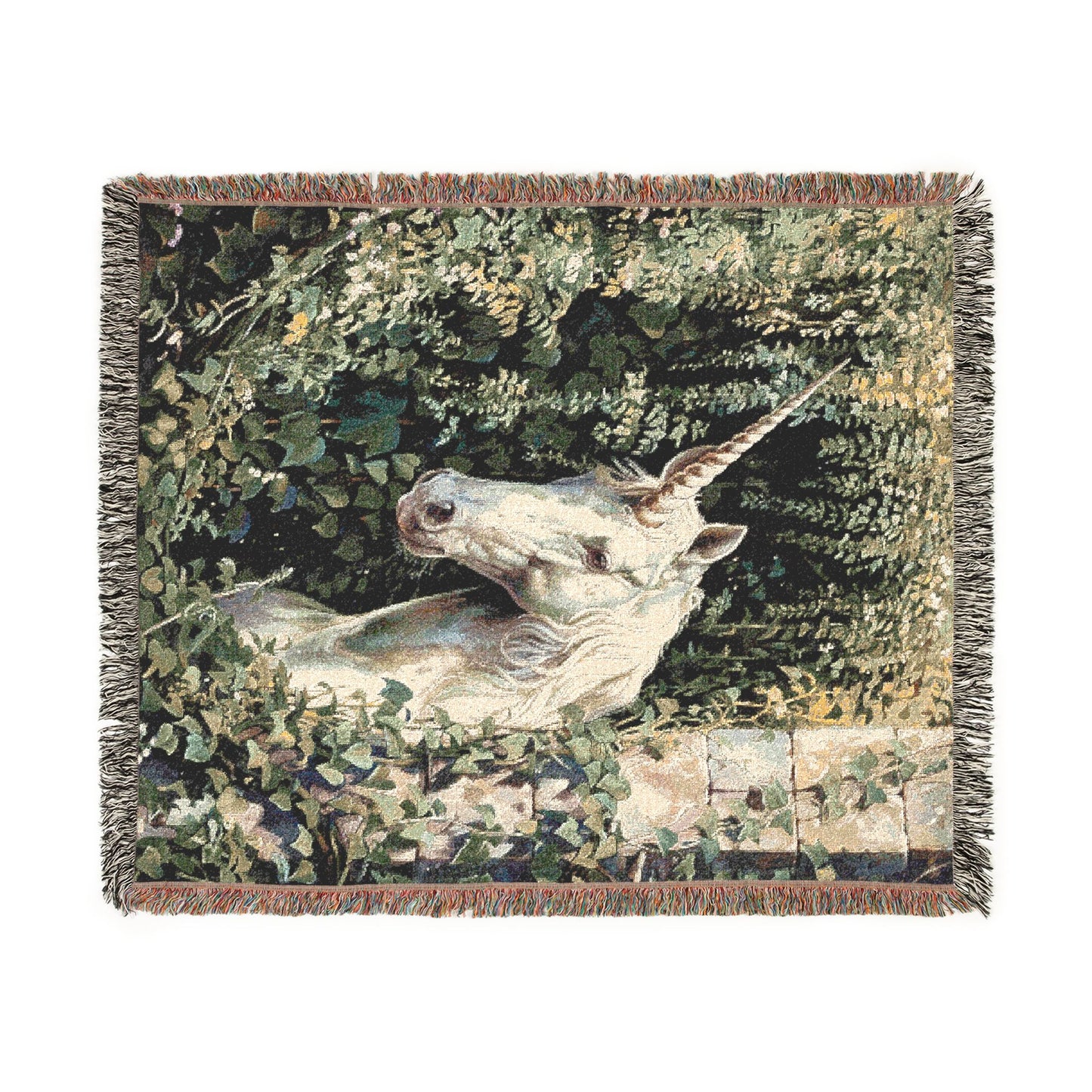 Unicorn Woven Blanket – Vintage Fantasy Tapestry Throw, Whimsical Forest Home Decor, Magical Gift