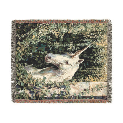 Unicorn Woven Blanket – Vintage Fantasy Tapestry Throw, Whimsical Forest Home Decor, Magical Gift