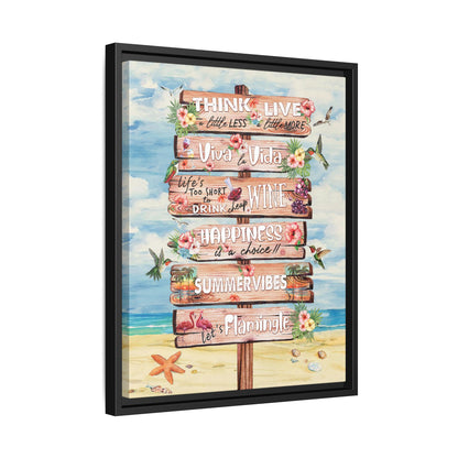 Beach Signpost Wall Art Print — 'Think Live, Viva La Vida, Summer Vibes' Matte Framed Canvas