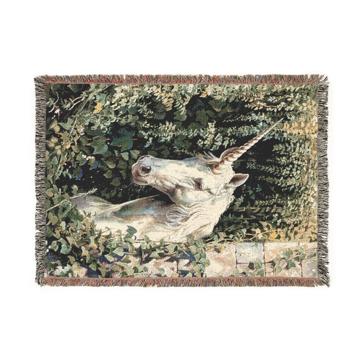 Unicorn Woven Blanket – Vintage Fantasy Tapestry Throw, Whimsical Forest Home Decor, Magical Gift