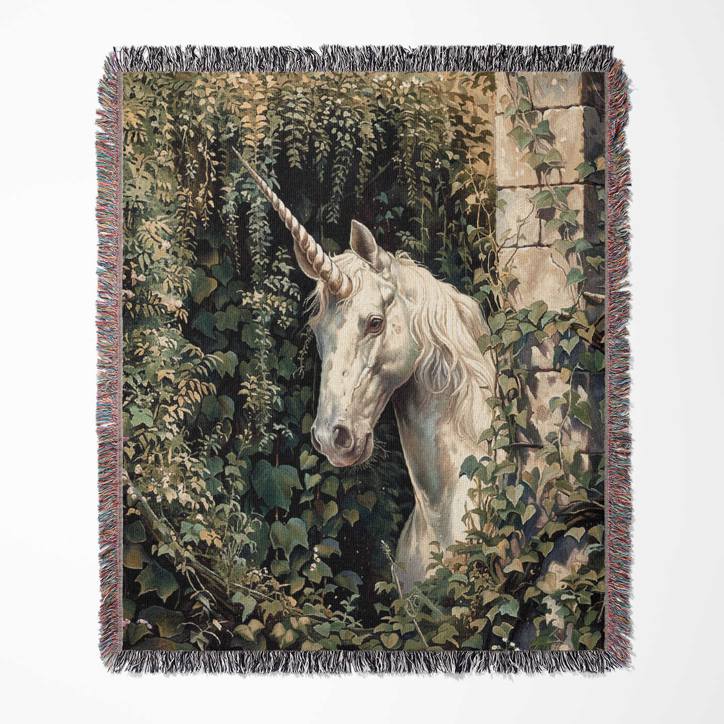 Unicorn Woven Blanket – Vintage Fantasy Tapestry Throw, Whimsical Forest Home Decor, Magical Gift