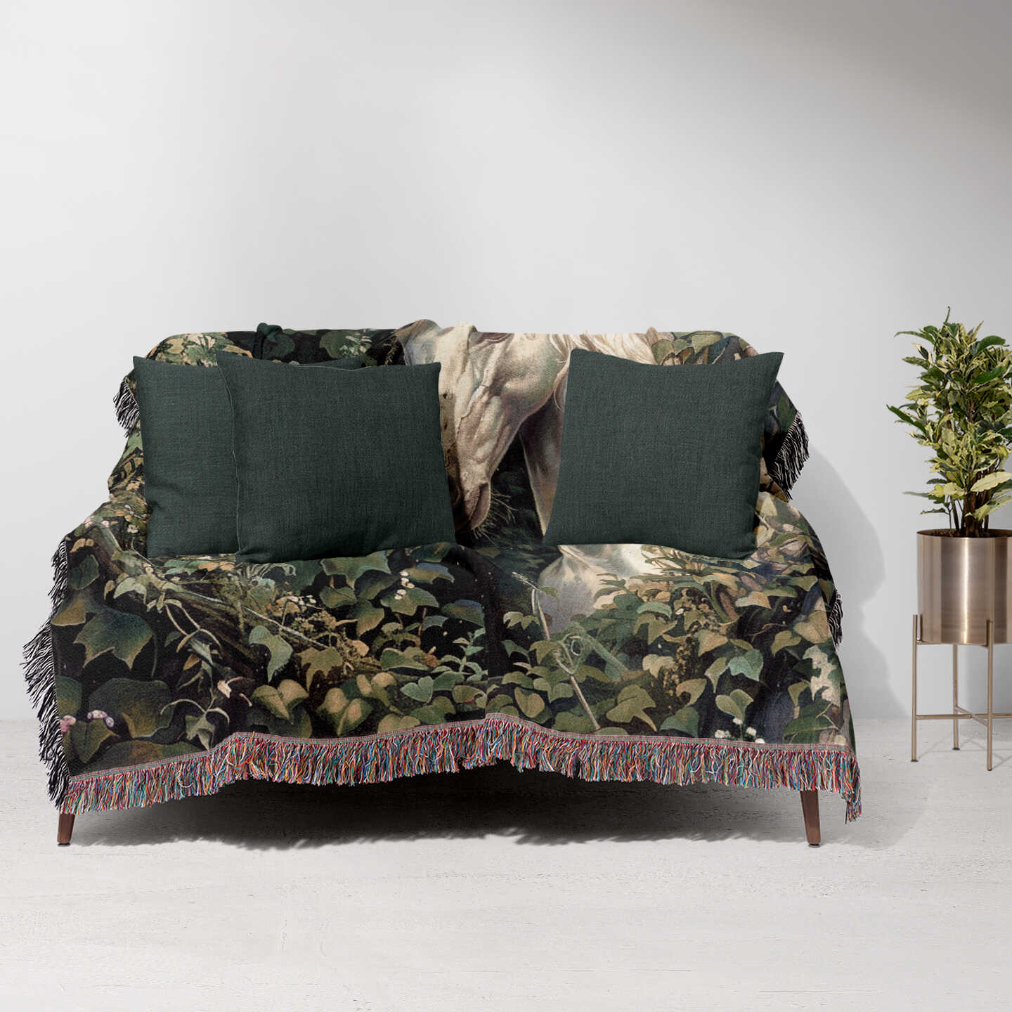Unicorn Woven Blanket – Vintage Fantasy Tapestry Throw, Whimsical Forest Home Decor, Magical Gift