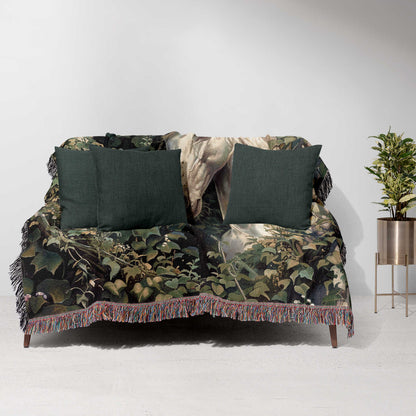 Unicorn Woven Blanket – Vintage Fantasy Tapestry Throw, Whimsical Forest Home Decor, Magical Gift
